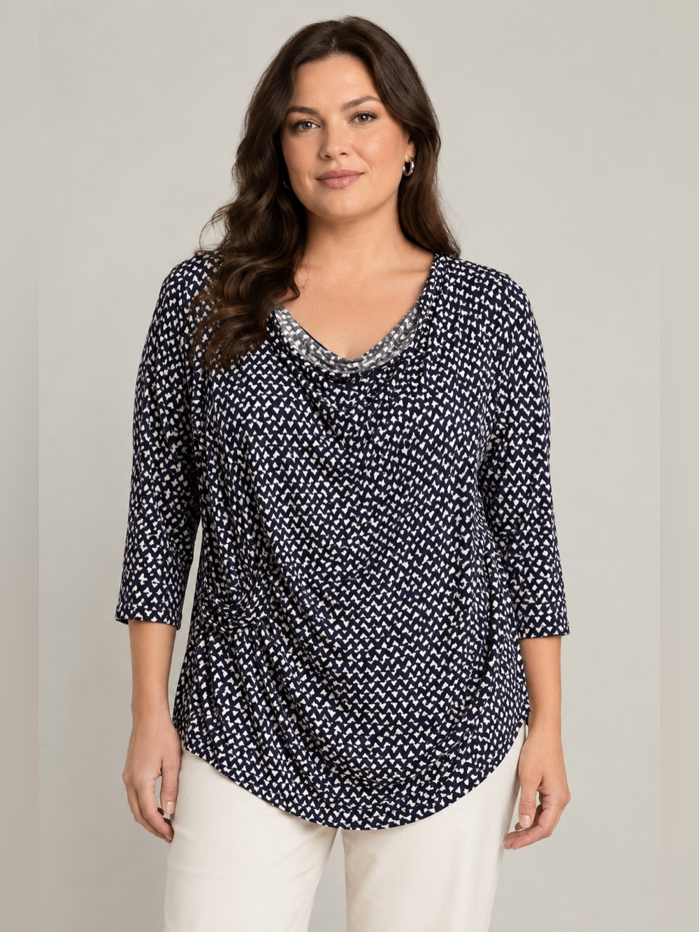 MaxMara Printed Ruched Cowl Neck Top | Size XL